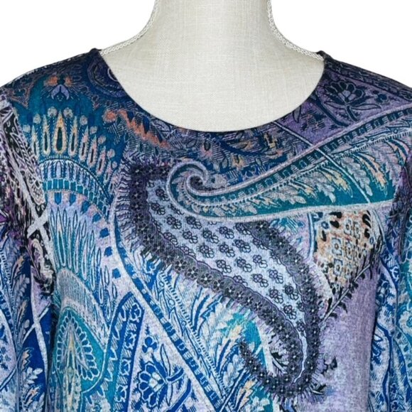CHICO'S Long Sleeve Paisley Tunic Top with Pockets - Size Small - Picture 7 of 11